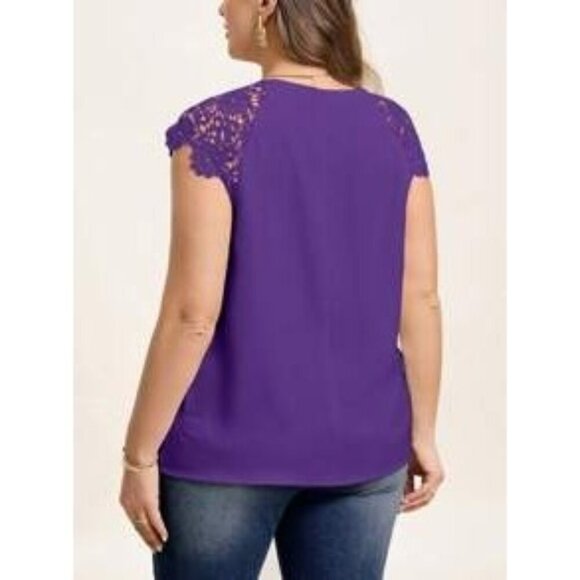 Shein L Purple Laser Cut Sleeve Blouse Pleated Front L - Picture 3 of 13